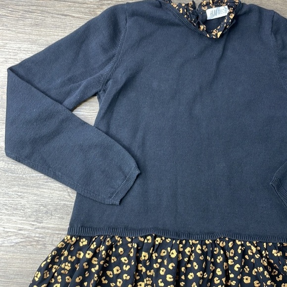 H&M Girls Black and Brown Leopard Print Sweater Dress, size 8-10 - Picture 3 of 8